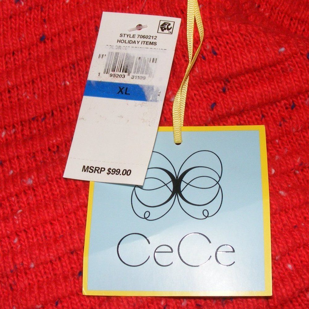 new CECE Sweater, XL, Red Ribbed, Mockneck Pullover, Flecked, Cotton-Acrylic - Picture 11 of 13